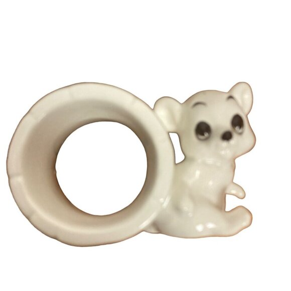 Schmid Bros Animal Napkin Rings Set Of 6 White Ceramic Raccoon Owl Mouse in Box - Picture 9 of 14